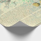 ヴィンテージイエローローズ、レディー、ニュースプリント ラッピングペーパー (角)