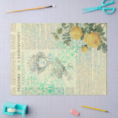 ヴィンテージイエローローズ、レディ、ニュースプリントのデコパージュ 薄葉紙 (クラフト)