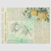 ヴィンテージイエローローズ、レディ、ニュースプリントのデコパージュ 薄葉紙 (正面)