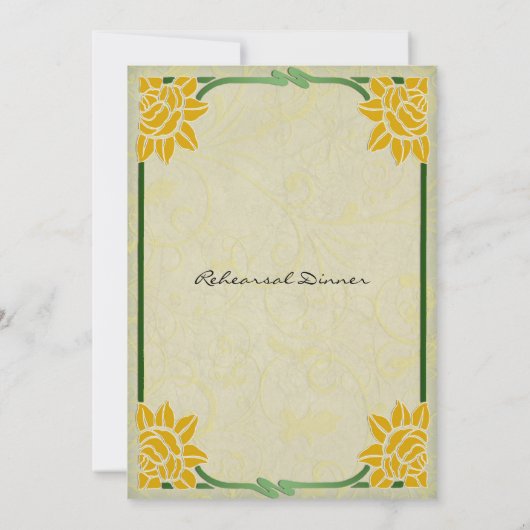 ヴィンテージイエロー結婚フラワーズリハーサルディナー 招待状 (裏面)
