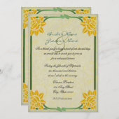 ヴィンテージイエロー結婚フラワーズリハーサルディナー 招待状 (正面/裏面)