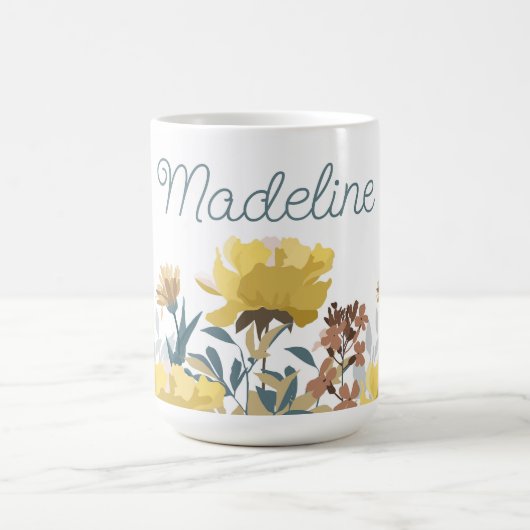 ヴィンテージイエロー縁どフローラコーヒーまたはティーマグカップ コーヒーマグカップ (中央)