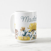 ヴィンテージイエロー縁どフローラコーヒーまたはティーマグカップ コーヒーマグカップ (正面左)