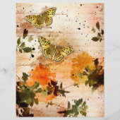 ヴィンテージイエロー蝶フローラスクラップブック紙 (正面)