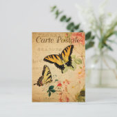 ヴィンテージイエロー蝶フローラ花フランスの ポストカード (スタンド正面)