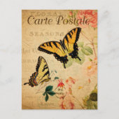 ヴィンテージイエロー蝶フローラ花フランスの ポストカード (正面)