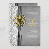 ヴィンテージイエロー&グレーデイジー結婚式招待状 招待状 (正面/裏面)