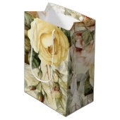 ヴィンテージイエロー、ピンク、白いバラ ミディアムペーパーバッグ (正面アングル)