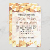 ヴィンテージイエロー ブラウン ジオメトリックパターン ウェディング 招待状 (正面/裏面)
