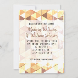 ヴィンテージイエロー ブラウン ジオメトリックパターン ウェディング 招待状