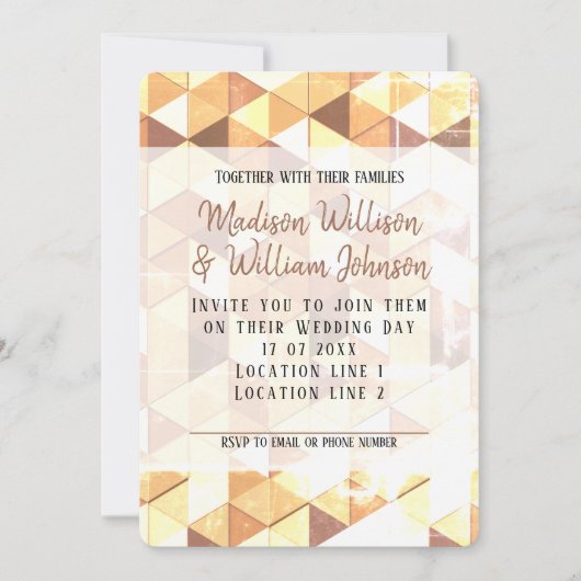 ヴィンテージイエロー ブラウン ジオメトリックパターン ウェディング 招待状 (正面)