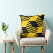ヴィンテージイエロー&ブラックストライプダイヤモンド市松模様に クッション (椅子)