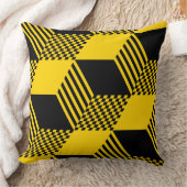 ヴィンテージイエロー&ブラックストライプダイヤモンド市松模様に クッション (ブランケット)