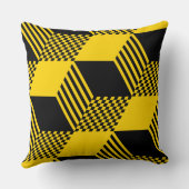 ヴィンテージイエロー&ブラックストライプダイヤモンド市松模様に クッション (裏面)