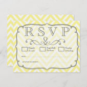 ヴィンテージイエロー&ホワイトシェブロンの結婚式のRSVPカード 出欠カード (正面/裏面)