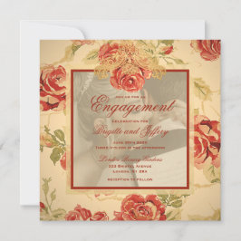 ヴィンテージイエロー ラスティックレッド ローズ ウェディング フォト 招待状