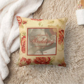 ヴィンテージイエロー ラスティックレッド ローズ カスタム ウェディング フォト クッション (ブランケット)