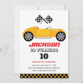 ヴィンテージイエロー レースカー 子供 男の子 誕生日 招待状 (正面)