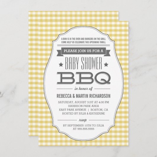 ヴィンテージイエローBBQニュートラルベビーシャワー招待状 招待状 (正面/裏面)