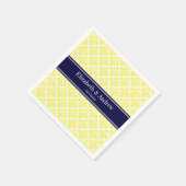ヴィンテージイエローWht Damask #3 Navy Name Monogram スタンダードカクテルナプキン (角)