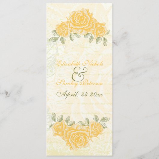 ヴィンテージイエロ結婚ローズのセレモニープログラムカード プログラム (正面)