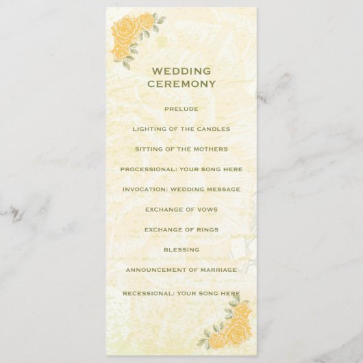 ヴィンテージイエロ結婚ローズのセレモニープログラムカード プログラム (裏面)