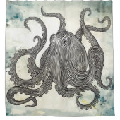 ヴィンテージイカの水彩 シャワーカーテン (正面)