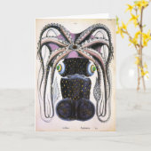 ヴィンテージイカ又はタコ海洋生物動物 カード (黄色い花)