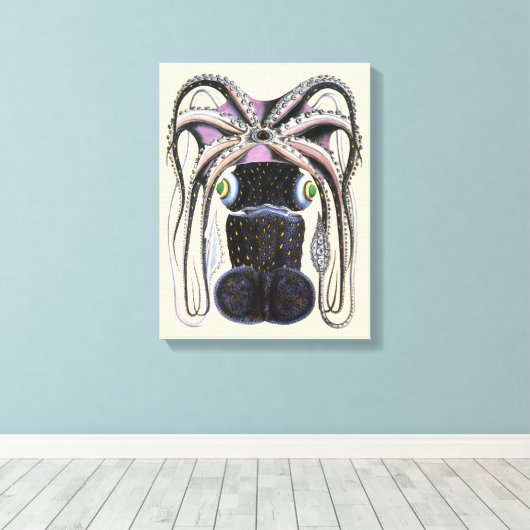 ヴィンテージイカ又はタコ海洋生物動物 キャンバスプリント (インサイチュ (ウッドフロア))