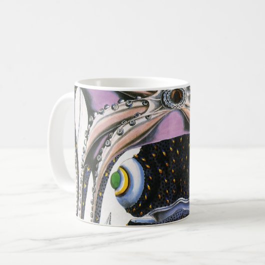 ヴィンテージイカ又はタコ海洋生物動物 コーヒーマグカップ (正面左)
