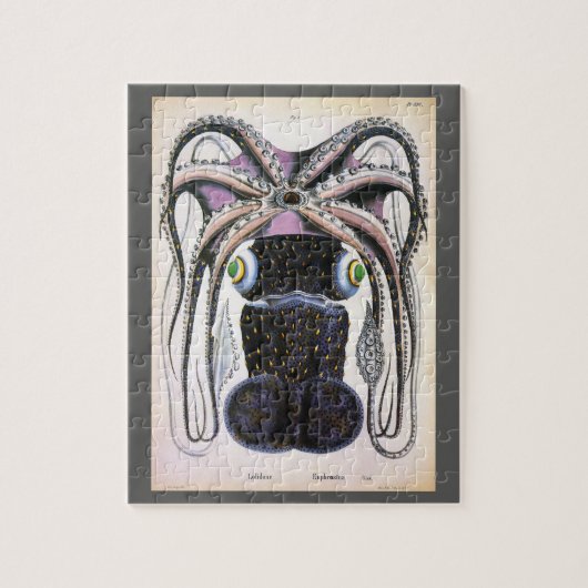 ヴィンテージイカ又はタコ海洋生物動物 ジグソーパズル (縦)