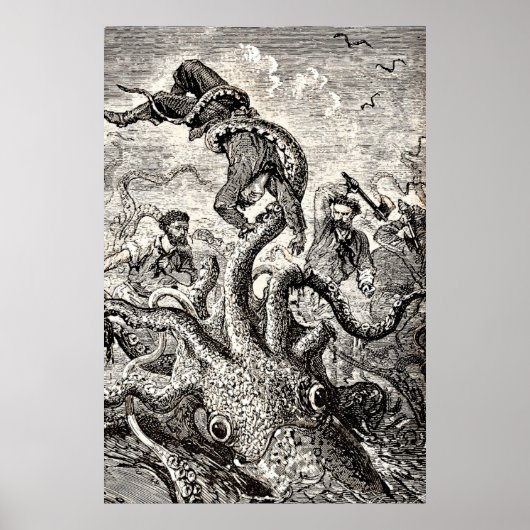 ヴィンテージイカ持ち船乗り ポスター (正面)