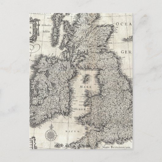 ヴィンテージイギリスとアイルランドの地図(1631年) ポストカード (正面)
