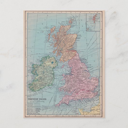 ヴィンテージイギリスの地図 ポストカード (正面)