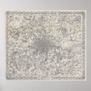 ヴィンテージイギリスの地図（1855年） ポスター