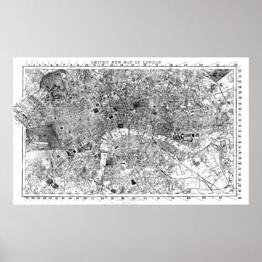 ヴィンテージイギリスの地図(1860) BW ポスター (正面)