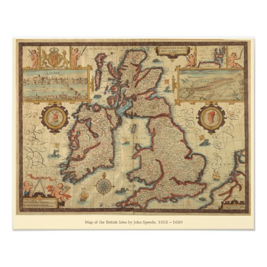 ヴィンテージイギリス諸島の地図1552年～1629年 フォトプリント            (正面)