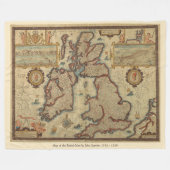 ヴィンテージイギリス諸島の地図1552年～1629年 フリースブランケット (正面(横))