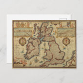 ヴィンテージイギリス諸島の地図1552年~1629年 ポストカード (正面/裏面)