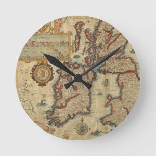 ヴィンテージイギリス諸島の地図1552年~1629年 ラウンド壁時計