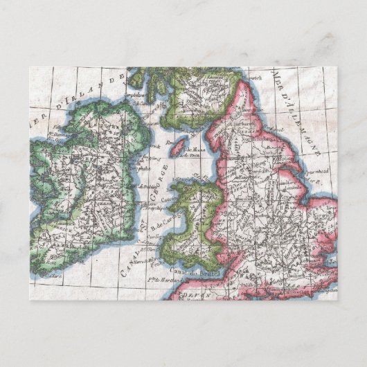ヴィンテージイギリス諸島の地図(1780) ポストカード (正面)