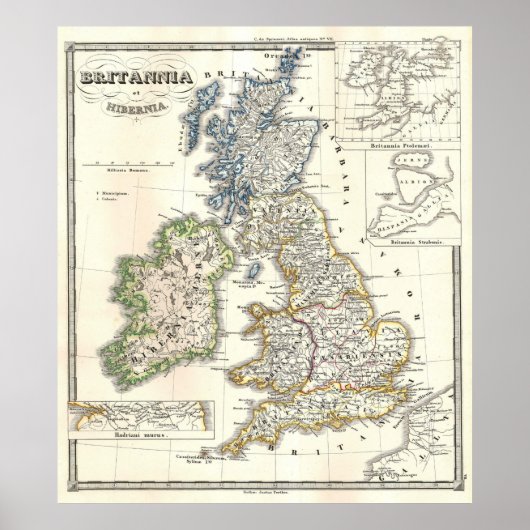 ヴィンテージイギリス諸島の地図（1855年） ポスター (正面)