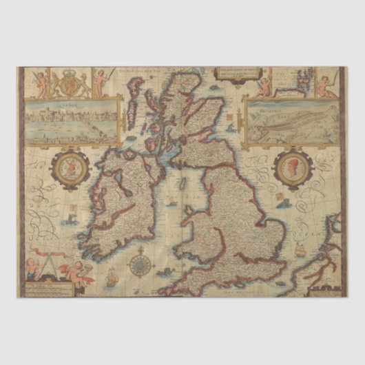 ヴィンテージイギリス諸島デコップクラフトの地図 薄葉紙 (正面)