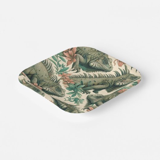 ヴィンテージイグアナ模様 ペーパープレート (傾斜あり)