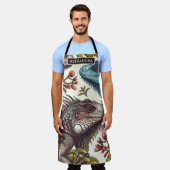 ヴィンテージイグアナ絵画シームレス エプロン (着用した状態)