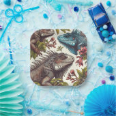 ヴィンテージイグアナ絵画シームレス ペーパープレート (パーティー)