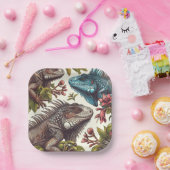 ヴィンテージイグアナ絵画シームレス ペーパープレート (パーティー)