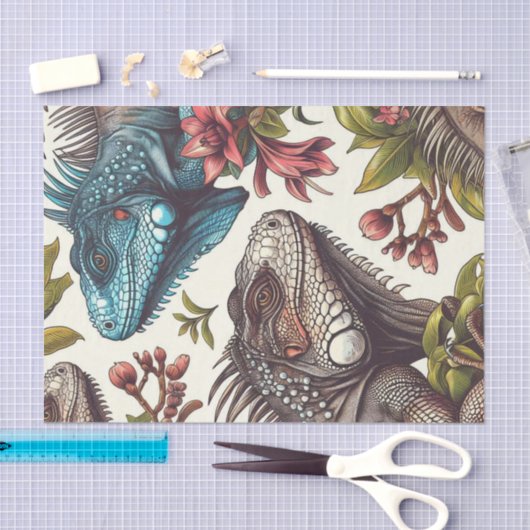 ヴィンテージイグアナ絵画シームレス 薄葉紙 (クラフト)