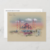 ヴィンテージイスタンブールタワートルコ旅行水色 ポストカード (正面/裏面)