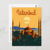 ヴィンテージイスタンブールタワートルコ旅行水色 ポストカード (正面/裏面)